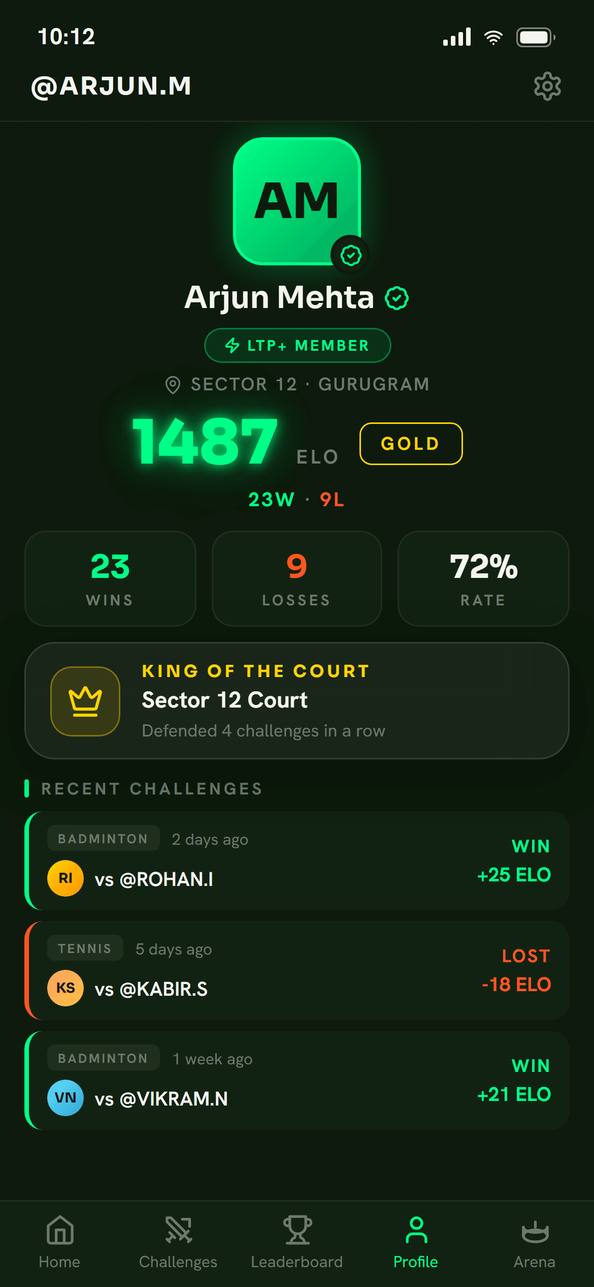 Your profile. Rank, tier, record.